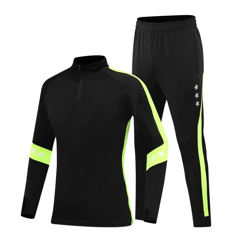 black Спортивный костюм для футбола; детская теплая спортивная одежда; пальто с длинными рукавами; штаны с уникальным воротником для мальчиков; Толстовка для бега; детская верхняя одежда - Цвет: black