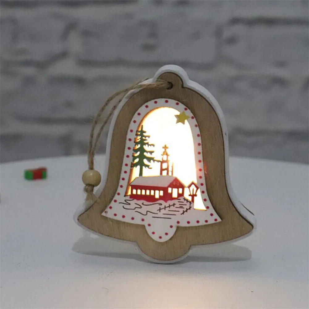 4PCS Christmas Glowing Wooden Pendant Christmas Tree Hanging Xmas Decoration Christmas Tree Pendants Kids Gifts