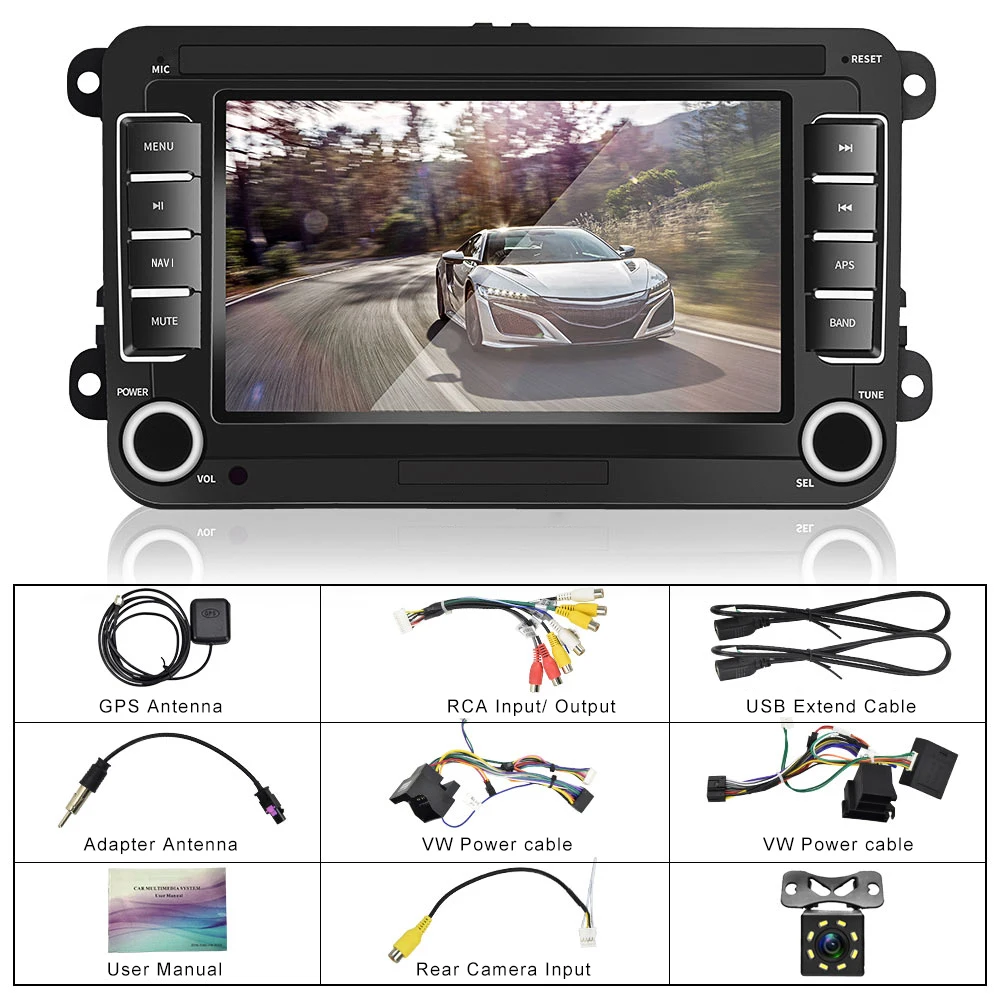 with 8 IR camera Podofo 2 Din автомобильный проигрыватель Авторадио " VW Android 8,1 gps Wifi 2 din Автомобильный Радио мультимедийный плеер для VW/Volkswagen/Golf/Skoda - Цвет: with 8 IR camera