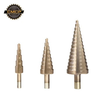 

TiCN Coated Step Drill Bit Set HSS Straight Grooved Core Drill Bit Triangle Shank Step Cone Drill Bit Metal/Wood Hole Cutter