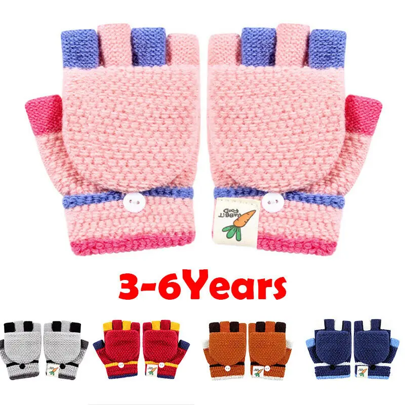 Детские Зимние перчатки для мальчиков и девочек, вязаные варежки, зимние теплые детские перчатки