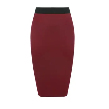 

Autumn Winter Women Pencil Skirt High Waist Cotton Solid Color Stretch Elastic Slim Business Mosaic waist Bodycon Skirts