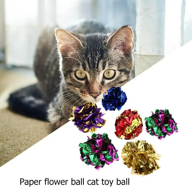 1pcs Multicolor Mylar Crinkle Ball Colorful Ring Paper Sound Toy Shiny Crinkly Ball Kitten Interactive Toys Pet Cat Toys
