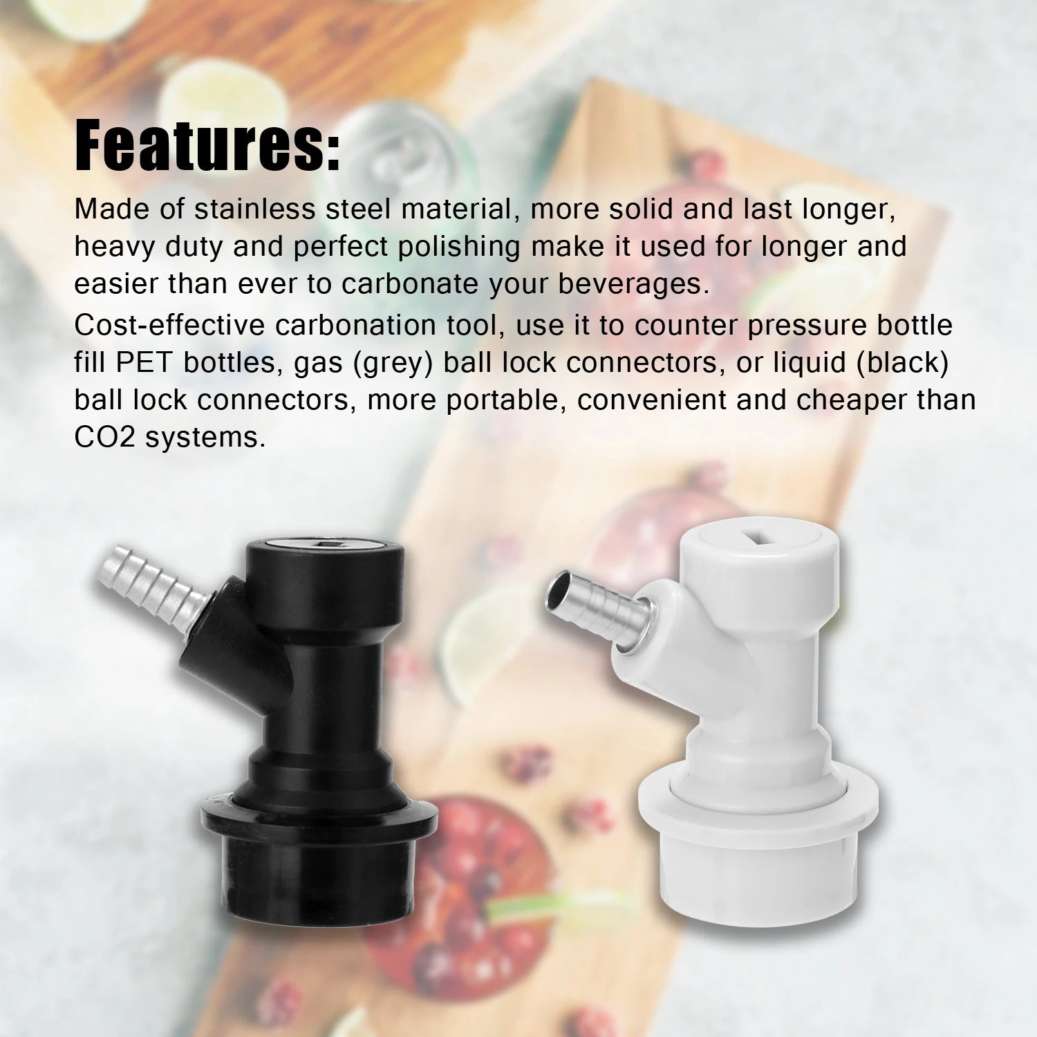 Beer Brewing Carbonation Cap with 5/16" Barb Ball Lock Disconnect Set Two Colors Optional