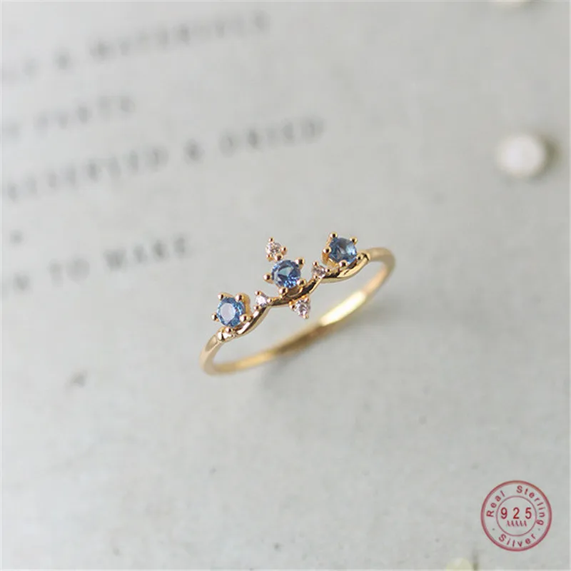 

925 Sterling Silver 14K Gold PavÃ© Blue Crystal Ring Women Exquisite Sparkling Wedding Jewelry Girlfriend Engagement Gift