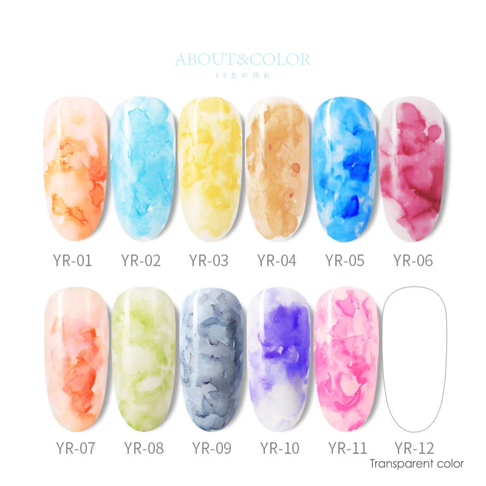 ELECOOL 12 цветов 3D акварельные чернила высокая вода краска жидкая декорация для ногтей градиент гель для ногтей голографический лак для ногтей Набор лаков