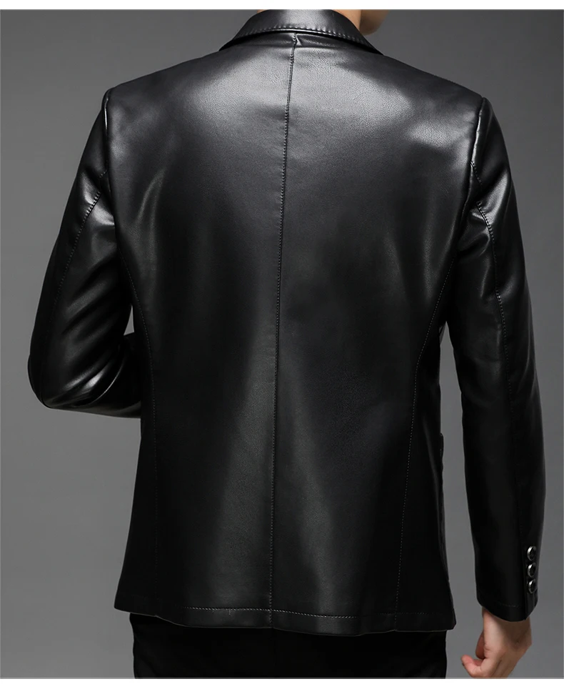Fall 2021 New Suit Oversized Leather Jacket Business Fashion Men's Vegan Jacket Men's Slim Fit PU Leather Jacket Suit For Men blue leather jacket mens