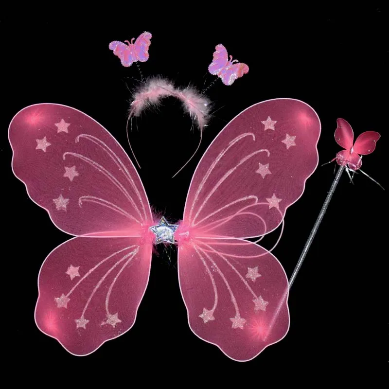3 шт./компл. принцесса для маленьких девочек детское праздничное украшение бабочка крыло палочка повязка на голову сказочный костюм праздничные вечерние аксессуары - Цвет: Розовый