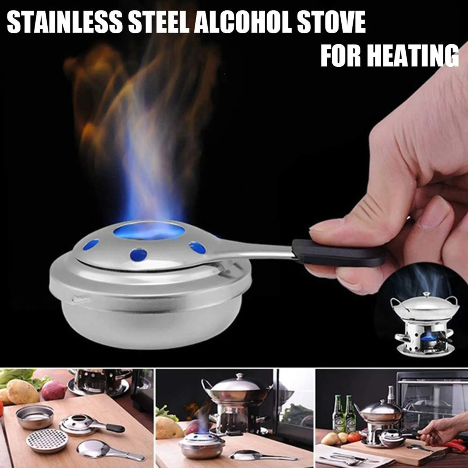 Picnic Stainless Steel Portable Alcohol Stove Fuel Furnace Tool Spirit Burner Handle Alcohol Stove Set Outdoor Camping Tool