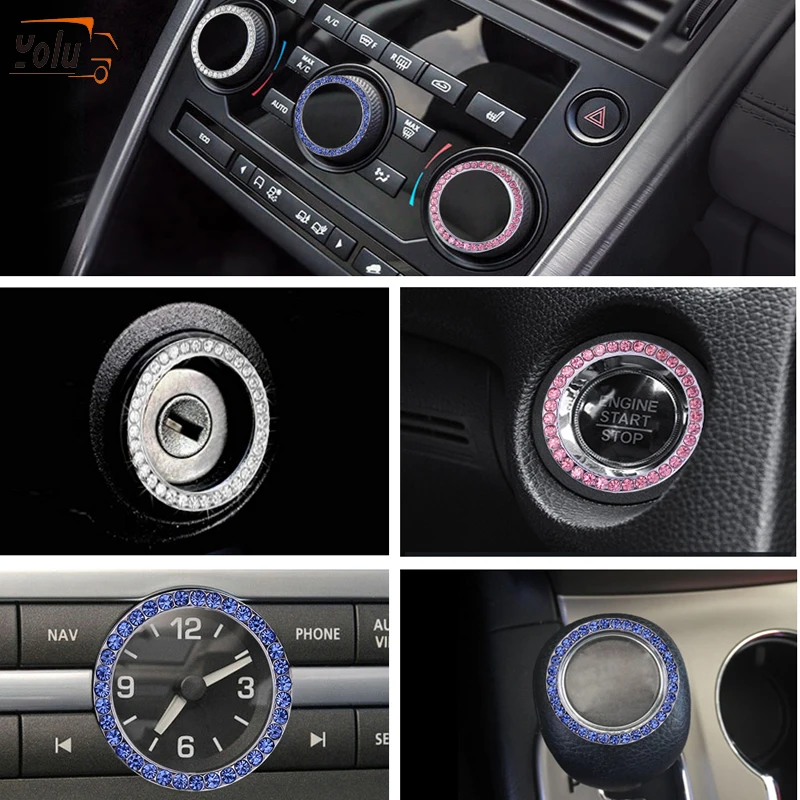 

YOLU Ignition Switch Decorative Ring One Button Start Button Decoration Stick Drill Pink White Blue Diamond Car Decoration