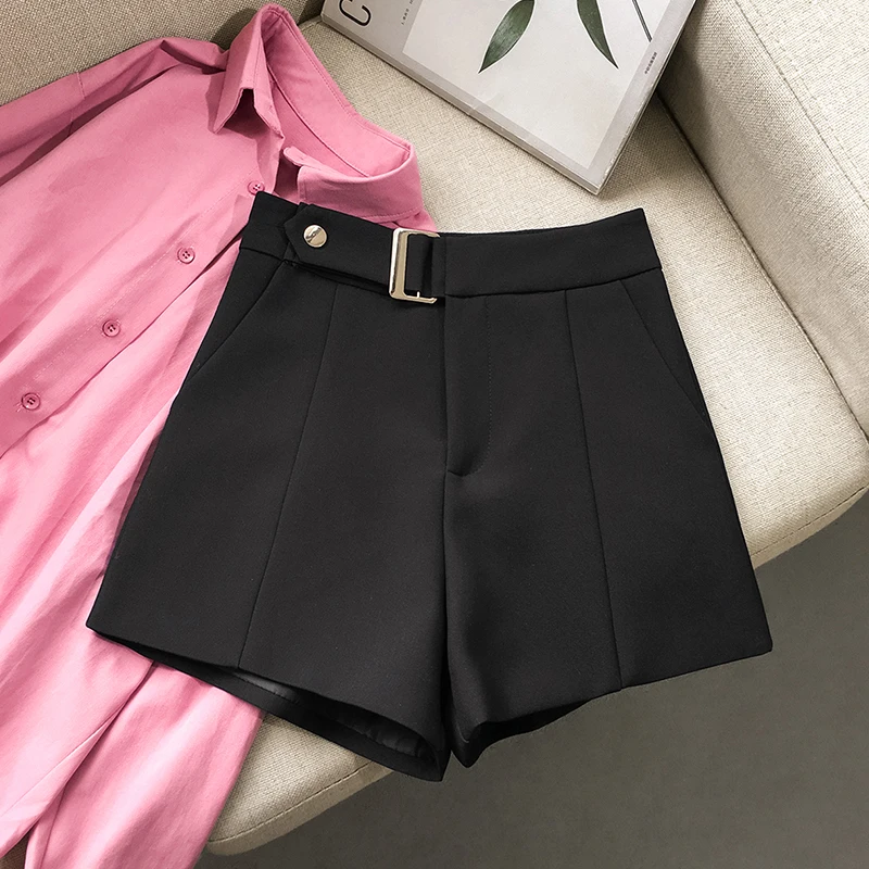 Pocket High Waisted Booty Shorts Women 2020 Spring Summer New Casual Korean Loose Wide Leg Shorts Elegant OL Trouser Female