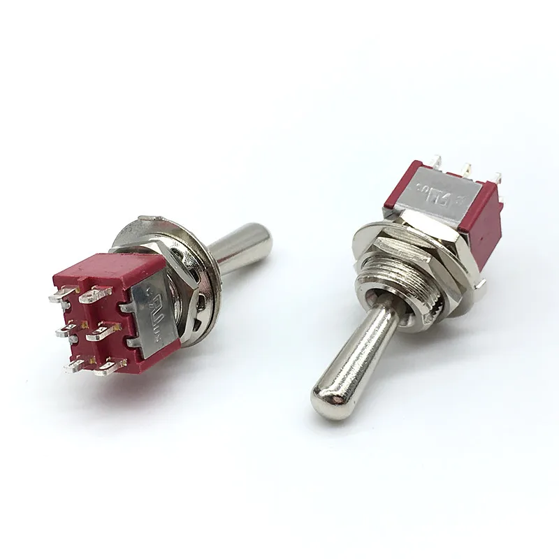 2PC 12mm DPDT 6Pin 3Position on off on Maintained Mini Toggle Switch Large Long Handle 3A 250VAC/5A 125VAC