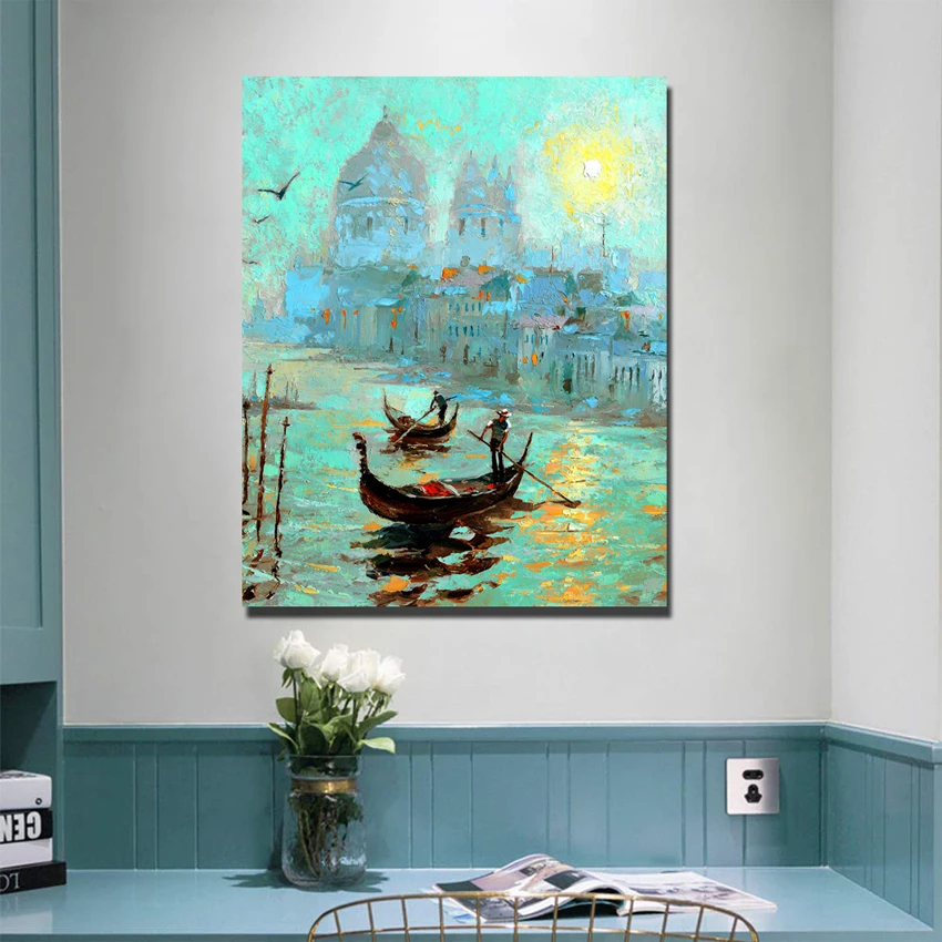 

100% handmade Venice boat oil painting On Canvas For Abstract Palette Knife Painting Living Room Wall Decor Artwork Fine