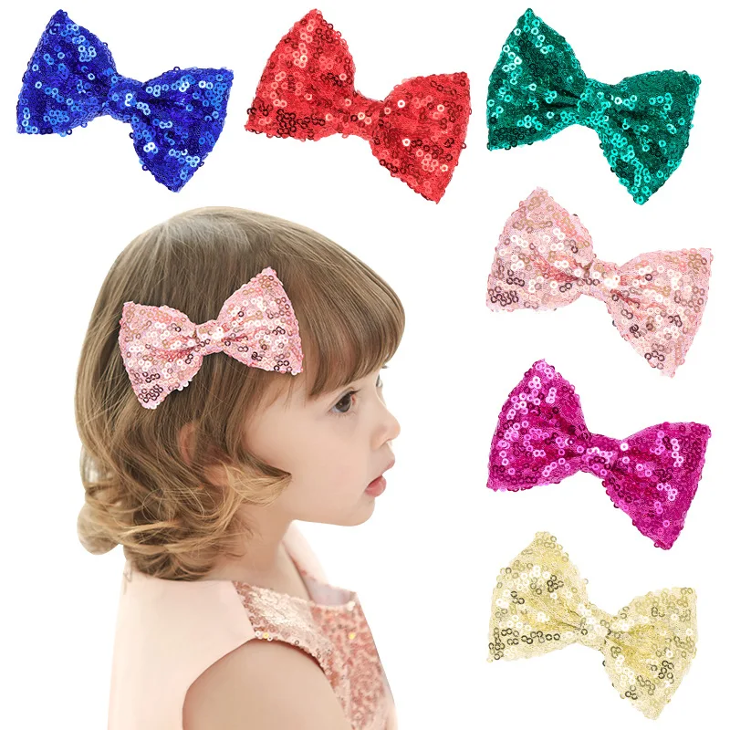 

91201 Europe And America Sequin Bow Barrettes Double-Sided Flash Children Side Clip New Style Butterfly Bang Clip Set