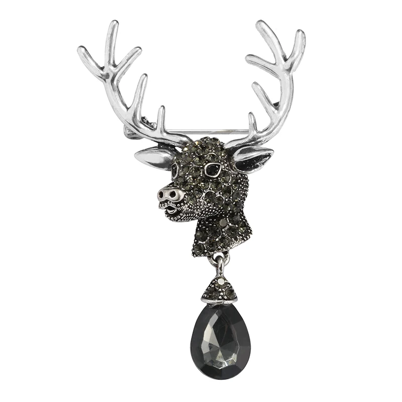 H350217X古银鹿头玻璃吊坠胸针 (16)
