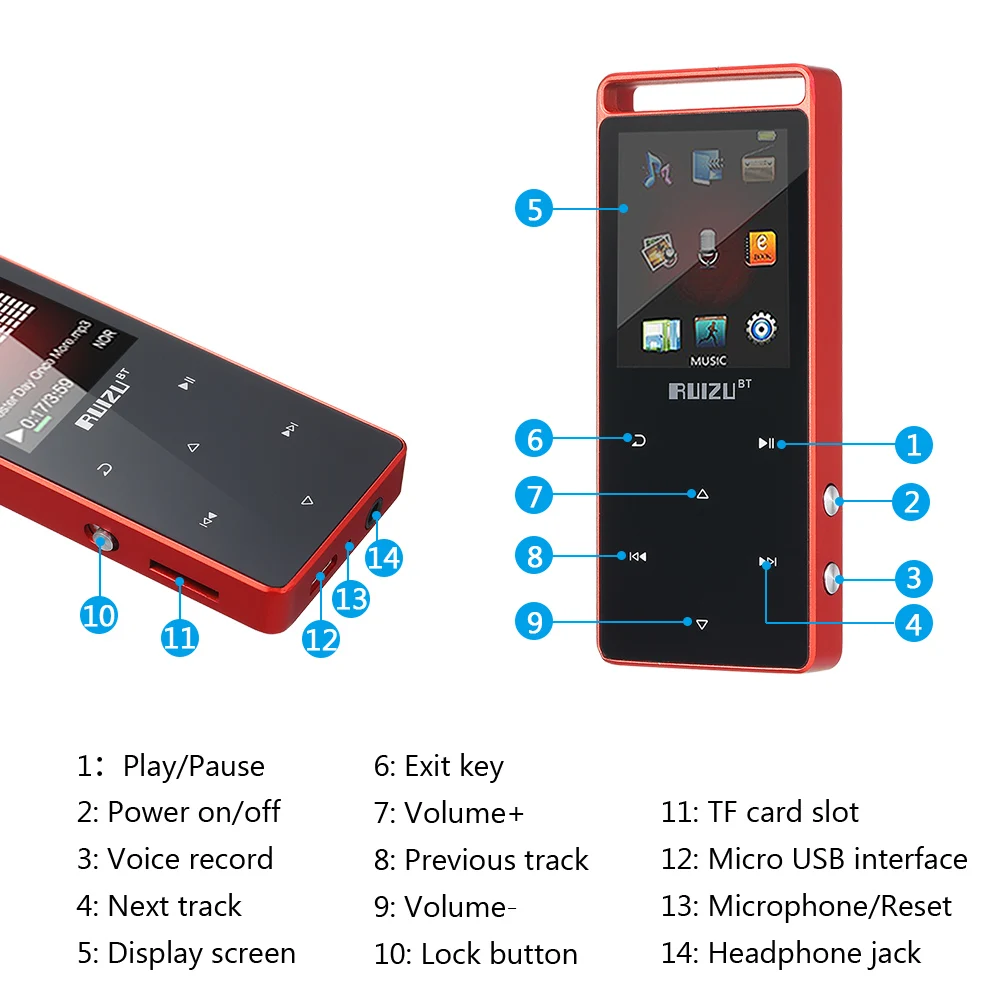 RUIZU D01 HiFi MP3 Player 4G/8G Touch Button Voice Recorder BT MP3 Music Player Noise Cancellling Support FM TF Card Playing