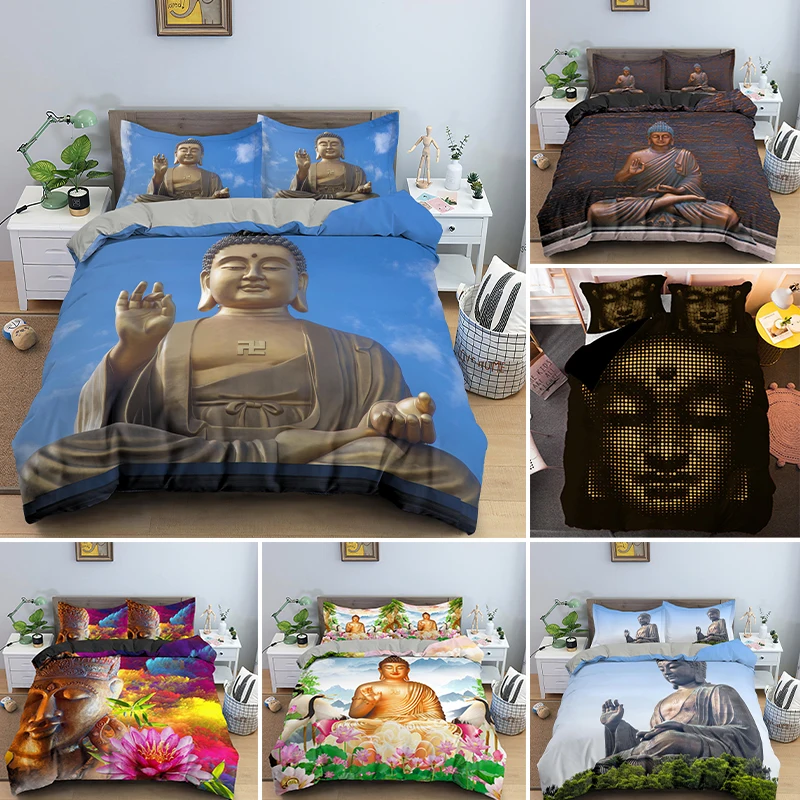 

Drop Shipping Smile Buddha Statue Duvet Cover Bedding Set Single Double King Queen Size With Pillowcase 2/3pcs Bedclothes