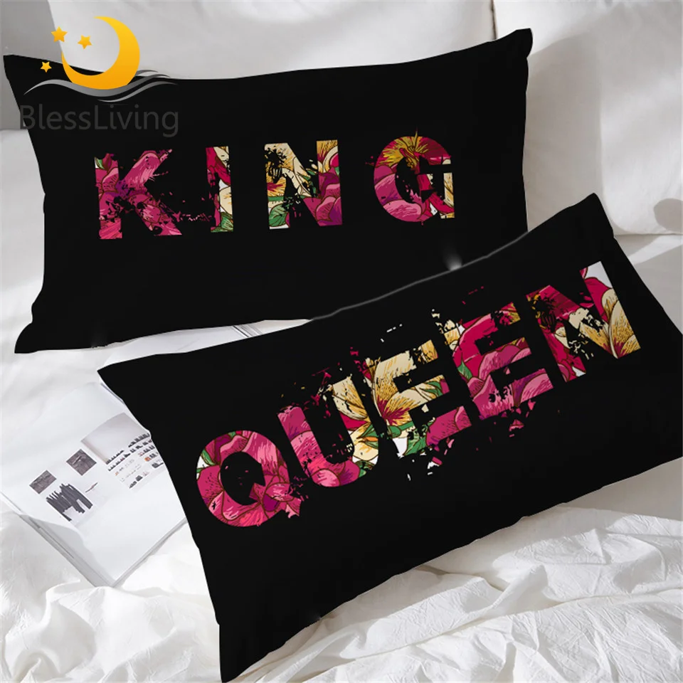 BlessLiving ретро цветочные queen и король Наволочки его ее пару наволочек набор из 2 черный, Красный Романтический наволочки