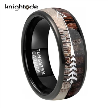

8mm Black Tungsten Carbide Rings Koa Zebra Wood Antler Arrows Inlay Vikings Hunting Jewelry Dome Bands Polished Comfort Fit