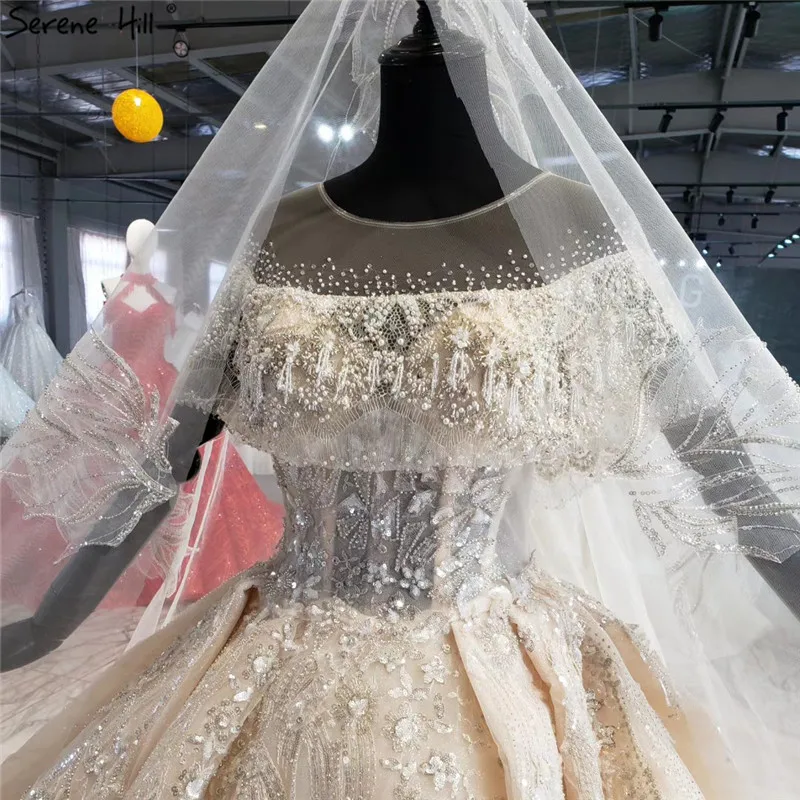 Роскошное свадебное платье цвета шампанского с короткими рукавами, сексуальное свадебное платье с круглым вырезом и большим шлейфом, Serene hilm HX0041 Cusotm Сделано