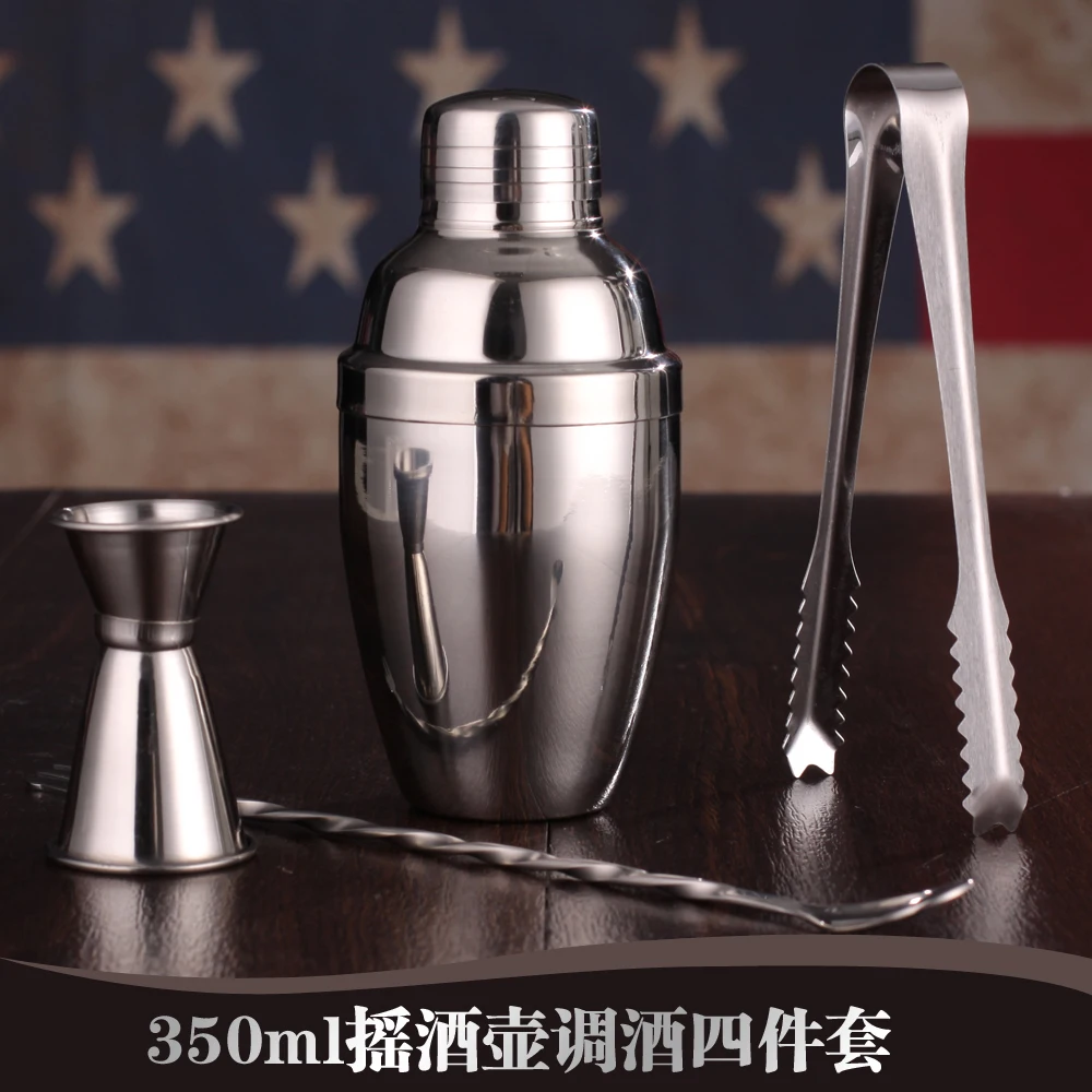 350ml Shake pot 4pcs Набор коктейлей из нержавеющей стали, набор из восьми предметов, шейкер, фляга, барная ложка, набор миксеров, унция - Цвет: 350ml Shake pot 4pcs