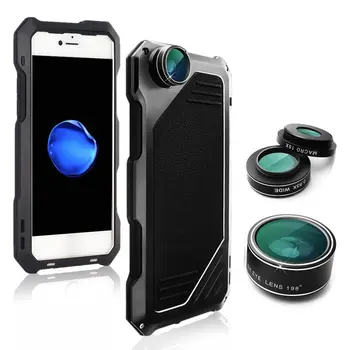 

Shockproof Phone Shell Three-in-one Macro Lens Metal Anti-protective Shell For iPhone 7/8Plus Ultra-slim Phone Protective shell