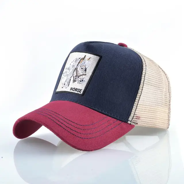 Fashion Animals Embroidery Baseball Caps Men Women Snapback Hip Hop Hat Summer Breathable Mesh Sun Gorras Unisex Streetwear Bone Red1 Horse