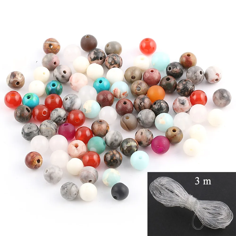 

100 Pieces Mix Natural Stone Beads Agates Amazonite Unakite Stone 6 8mm Loose Beads for Jewelry Making Necklace DIY Bracelet