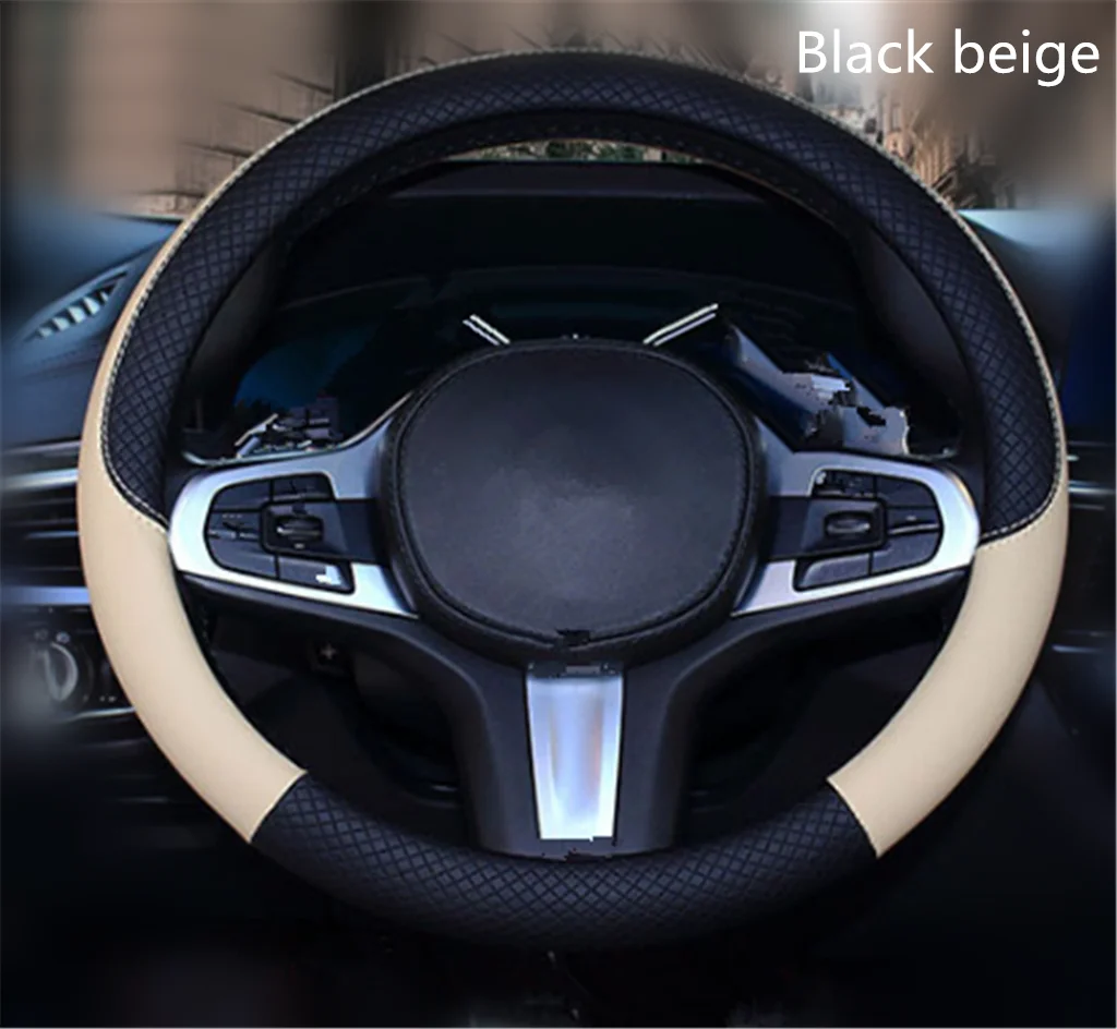 Автозапчасти кожаный ткацкий чехол на руль 38 см или 15 дюймов для Kia Soul Forte5 Cadenza Telluride Pro Venga - Название цвета: fxp-Beige
