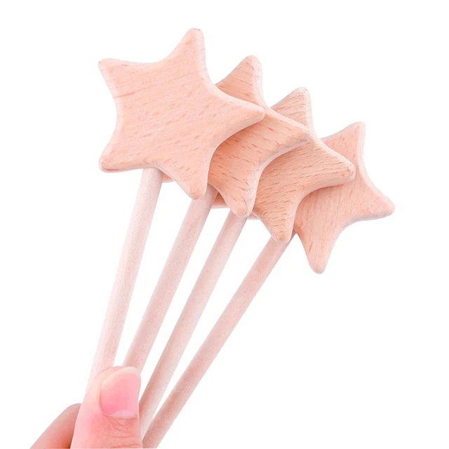 2pcs Baby Wooden Star Toys Diy Teether Baby Magic Wands Toys Play Gym Magic Wands Rod Rodent Toy Birthday Gifts For Girl Kids 1