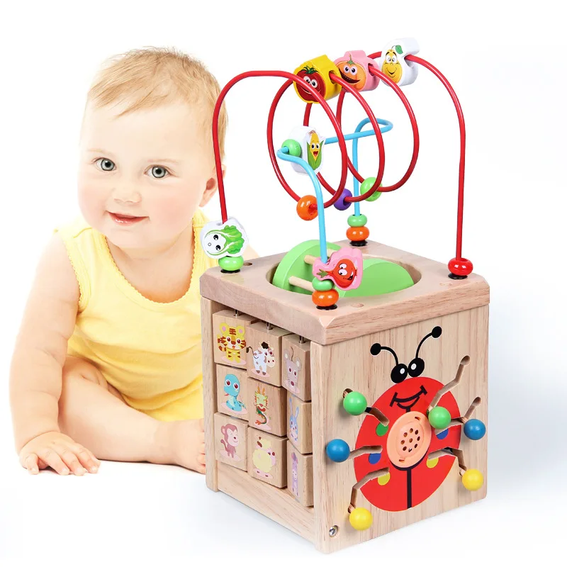 

Four Sides Multi-functional Large Size Bead-stringing Toy Treasure Chest Baby Beaded Bracelet Children Wooden Educational Early