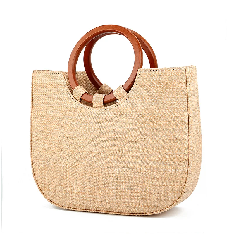 

Simple Straw Circular Square Women Shoulder Bag new Handmade Woven Bohemian Handbag Summer Beach Lady Large Capacity Wicker Tote