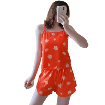 

Summer 2020 New Mini Daisy Short Sleeve Suit Milk Silk Sling Fashion Pajamas Women'S T-Shirt Nightdress