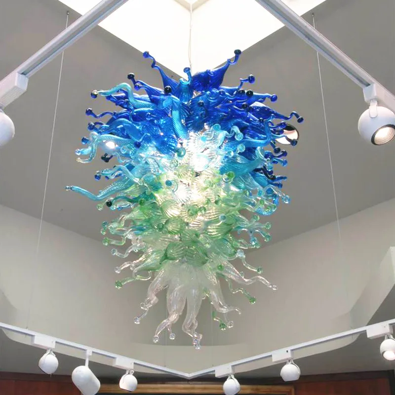 

Modern Hand Blown Glass Chandeliers with Led Bulbs Blue Green Clear Color Suspension Pendant Lamps