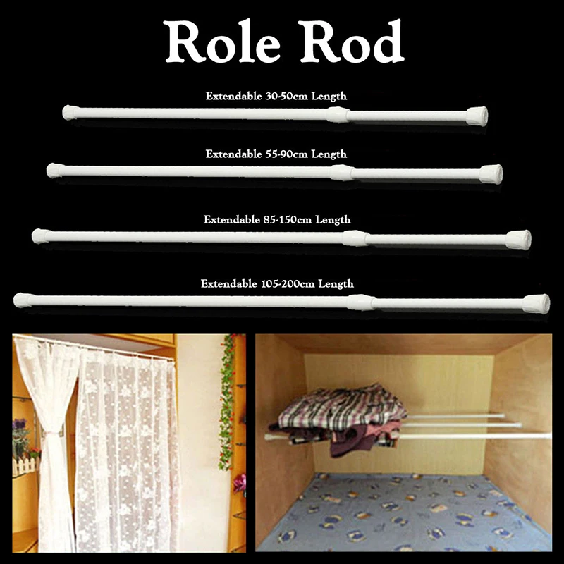 Extendable Spring Loaded Telescopic Voile Net Pole Rail Rod Curtain Tension WANG 