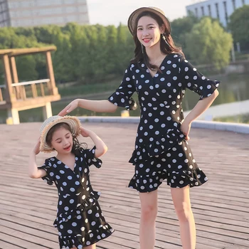

Mommy and daughter Dress family matching mother dresses clothes Dot mom and daughter dress kids parent child outfits 2020