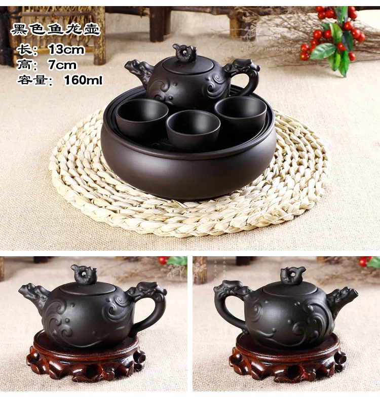 Chinese Kung Fu Tea Set With Tray Ceramic Teapot Tea Cup Portable Travel Tea Set [1 Zisha Teapot+ 3 Cups+ 1 Tea Tray]