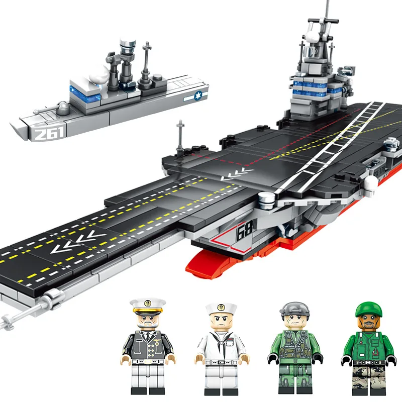 

Building Blocks City Aircraft Carrier Educational Force Small Particles Assembled 6 a Year of Age Boys Military CHILDREN'S Toy