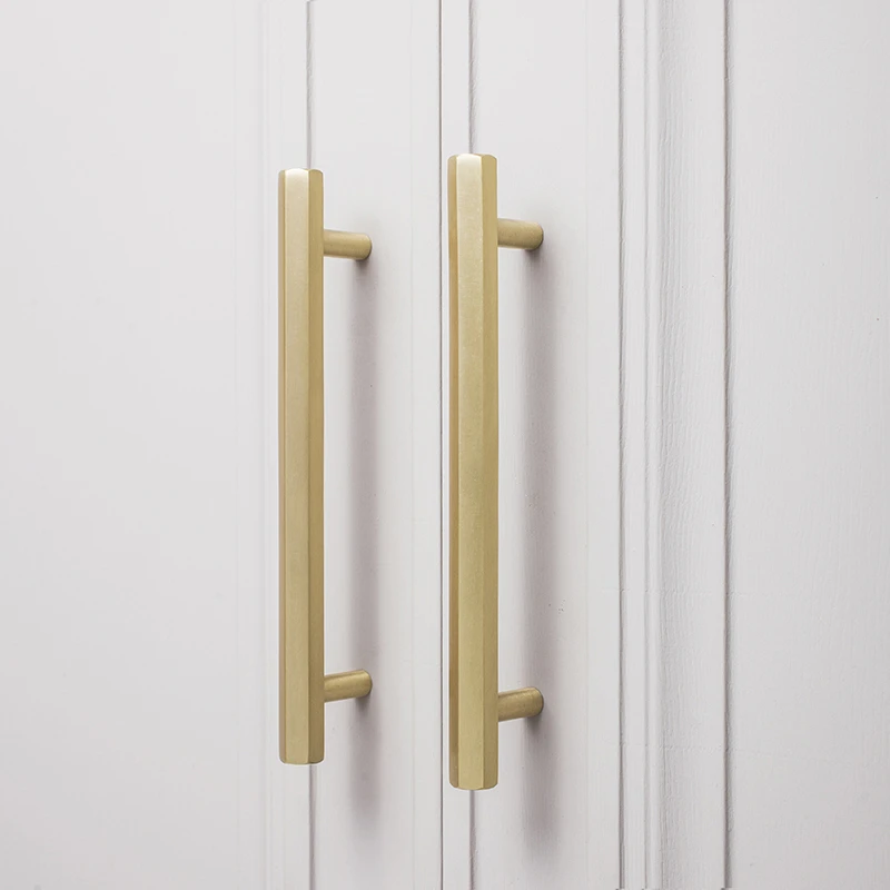 Nordic Brass Double Hole Hexagonal Long Handle Drawer Wardrobe Shoe