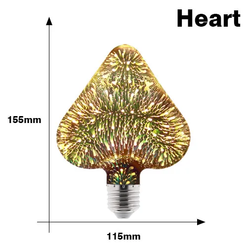 Heart 3D цветная светодиодная лампа Эдисона E27 220V винтажная декоративная лампа для фейерверков ST64 G95 A60 Рождественский Ампульный светодиодный светильник ing - Испускаемый цвет: Heart