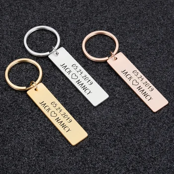 

Engraved Couples Keychain Customized Name and Date Romantic Lover's Key Chain Stainless Steel Keyring Girlfriend Boyfriend Gifts