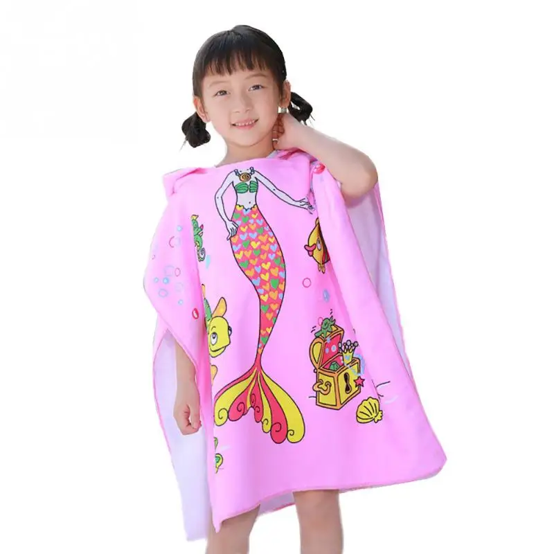 Kids Cute Cartoon Hooded Cloak Beach Towel Animal Printed Microfiber Baby Boys Girls Kids Swimming Bath Towel 120x60cm