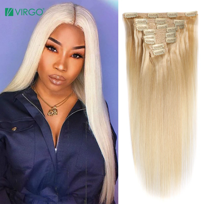 Virgo бразильские прямые волосы Remy на заколках для наращивания 100% человеческие #613