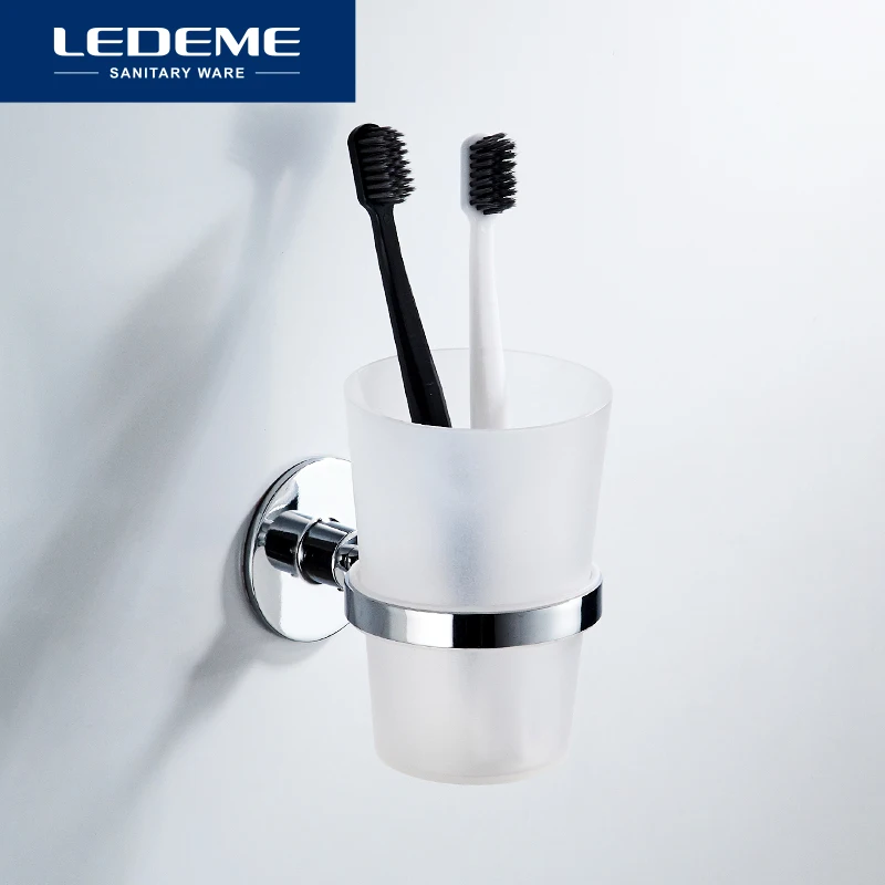 LEDEME Toothbrush Tooth Cup Holder With Glass Cup Wall Mounted Stainless Steel Bath Single Cup Rack Bathroom Accessories L5706