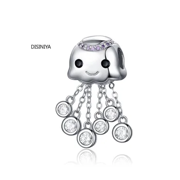 

DISINIYA Design Jellyfish Charm Real 100% 925 Sterling Silver Child Bead Charms Fit Bracelets Beads & Jewelry Making ZBS39C081
