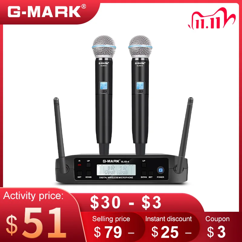 Microphone Wireless G-MARK GLXD4 Professional UHF System SM58 Handheld Mic For Stage Speech Wedding Show Band Home Party Church 1