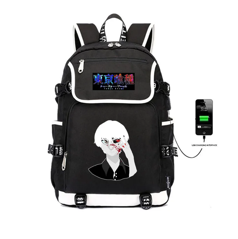 Japan anime Tokyo Ghoul Backpack  Printing USB Charging Travel Backpack Kaneki Ken Shoulder Bags women men Laptop Backpack