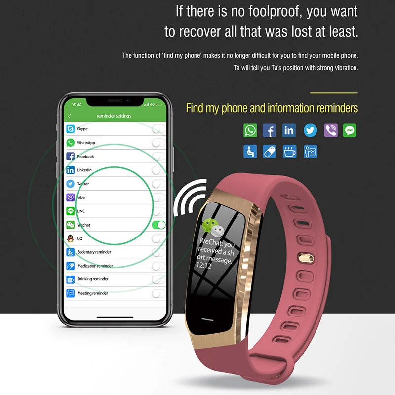 Smart Band Touching Screen Waterproof Blood Pressure Heart Rate Monitor Sport Bracelet Band