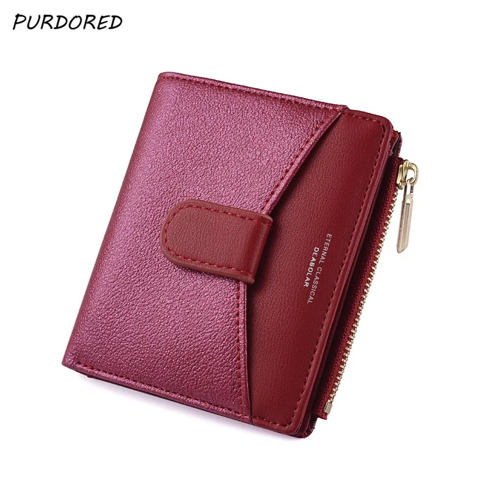

PURDORED 1 Pc Women Shining Card Holder Leather Business Card Wallet for Women Zipper Credit Cards Case Change Coin Purse