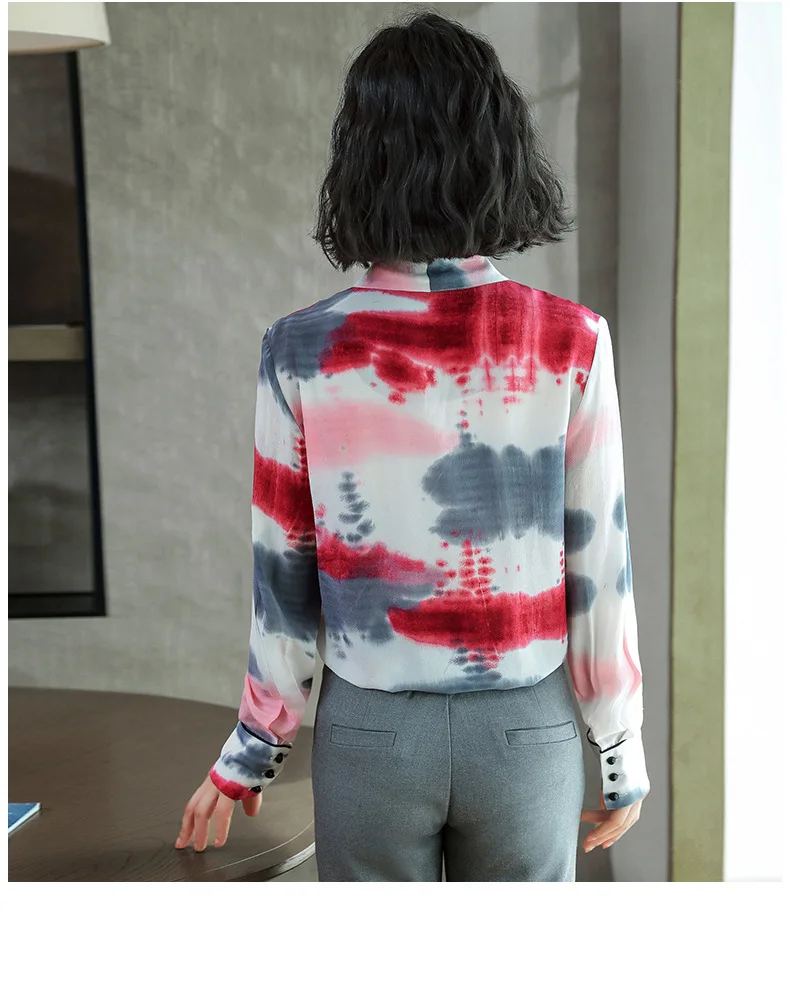 New Fashion Mulberry Silk Blouse Autumn Female Natural Silk Shirt Long-sleeved Mulberry Silk Fall Blouse#11261